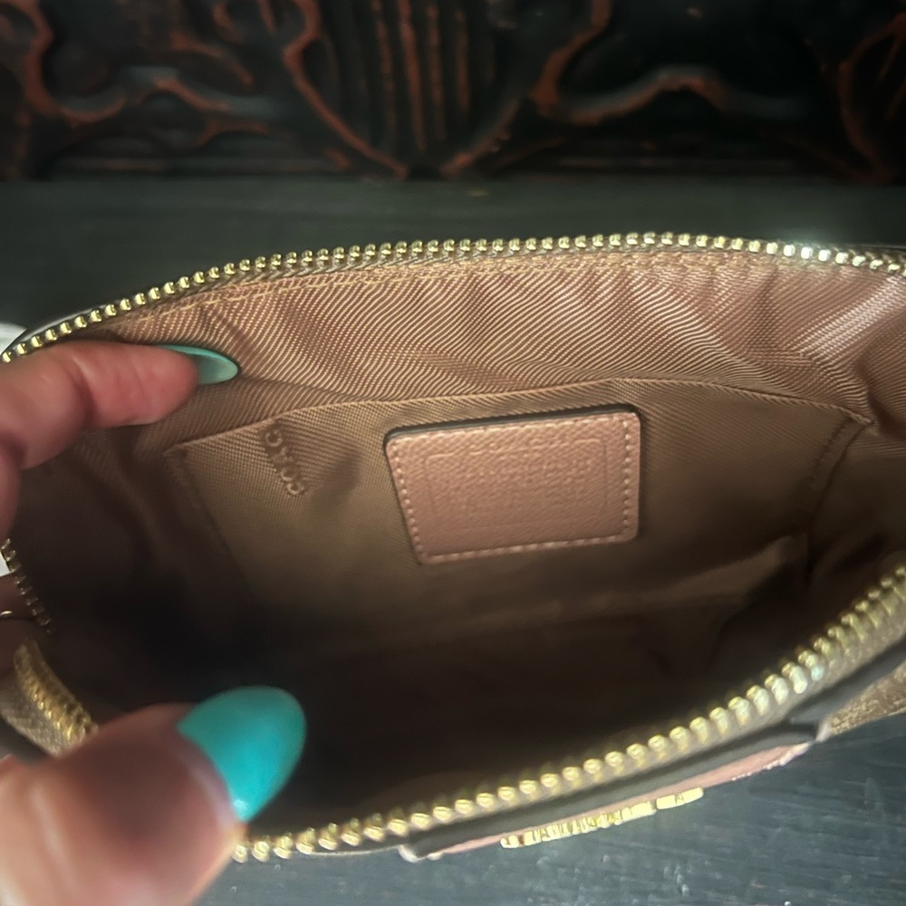 Coach Signature Canvas Wristlet in Pink and Brown with Long Strap - Picture 10 of 11